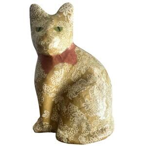 Papier (Paper) mache cat with bow made in Thailand 14" Tall 10" W Nonallergenic!